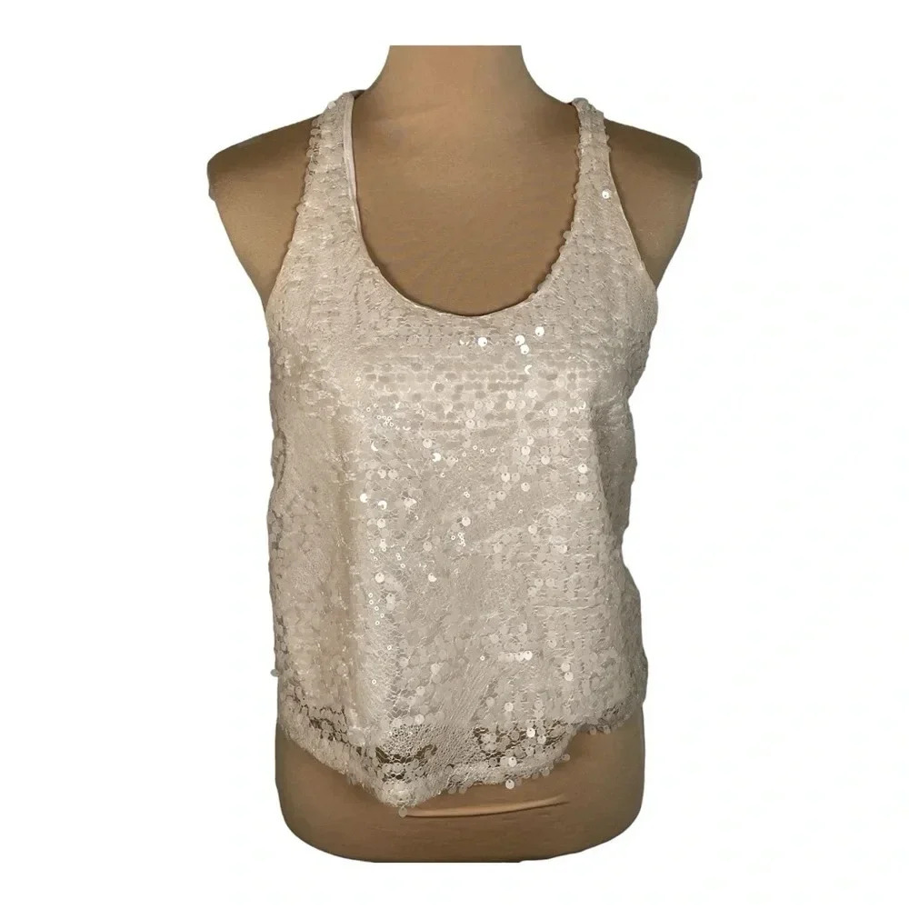 Charlotte Russe Ivory Sequin Lace Racerback Camisole